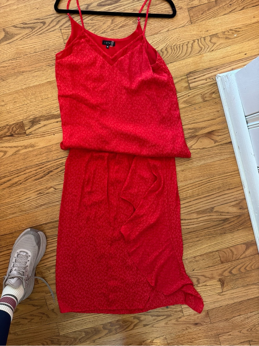 1. State Red Patterned Ruffle Midi Skirt - Picture 3 of 3